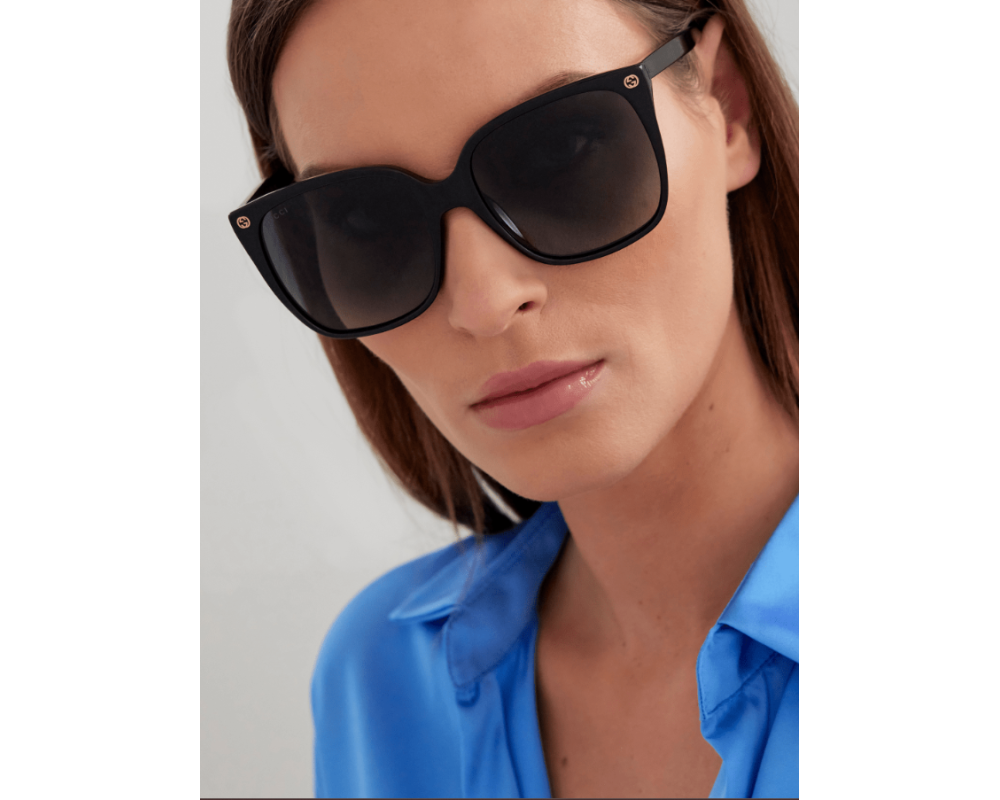 Lunettes de soleil Gucci Logo GG0022S Noir - vue 3/4